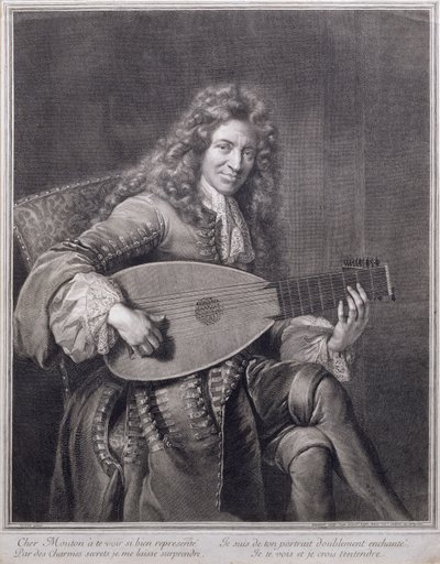 Portrait of Mouton Playing the Lute, Engraved by Gerard Edelinck by Jean François de Troy
